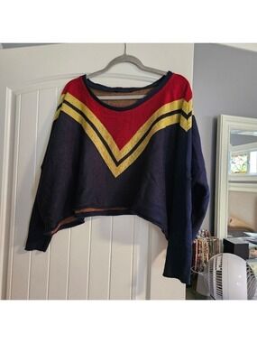 El Hoffer Marvel-Inspired Cropped Knit Sweater XL | Bold Chevron | Oversized Fit